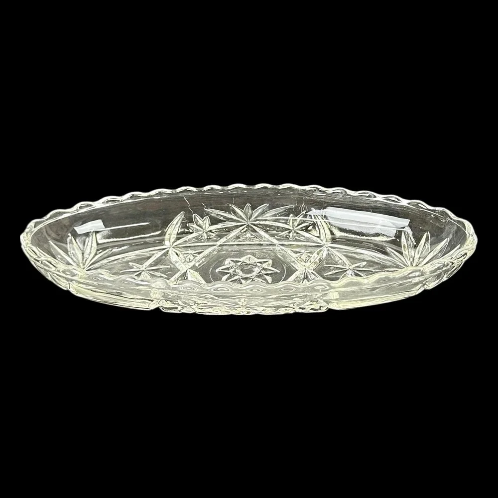 Vintage Anchor Hocking EAPC Star Of David Oval Relish Dish Pressed Glass Serving